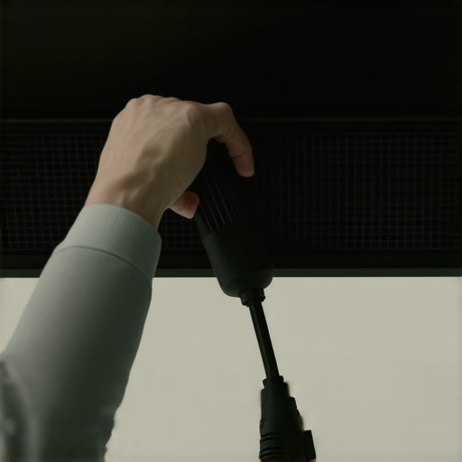 A person cleaning dust from projector vents with specialized tools
