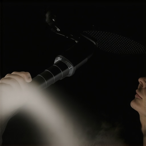 A person cleaning a home theater projector lens with specialized tools to maintain image quality.