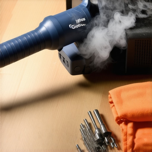 Close up of cleaning projector vents with a manual air blower