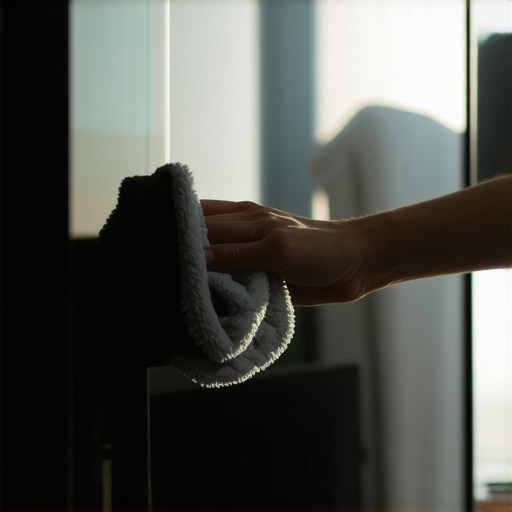 Professional Screen Cleaning Technique Close-up of a person cleaning an OLED screen with a microfiber cloth