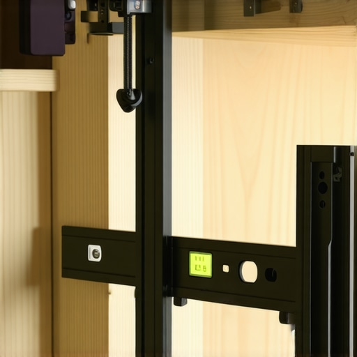 Close up of TV mounting hardware and spirit level on a wall