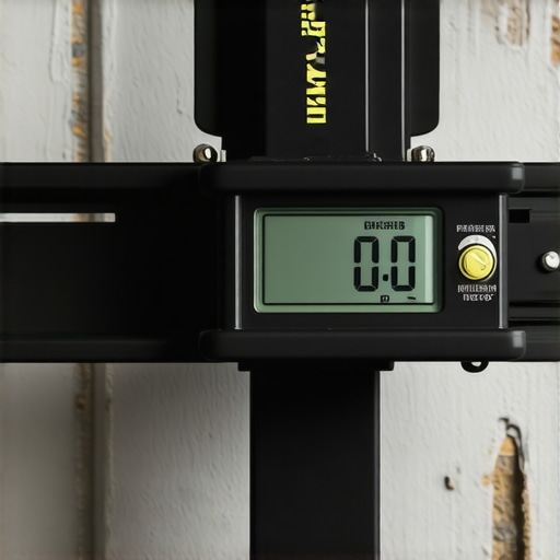 Professional Tools for TV Mounting Maintenance A digital level being used to check the alignment of a TV wall mount on concrete.