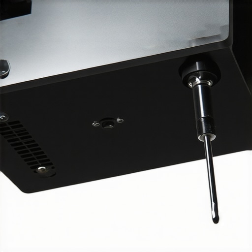 A technician using a screwdriver to adjust the tension on a projector ceiling mount to prevent sagging.