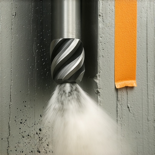 SDS hammer drill boring into a concrete wall for TV mount installation.