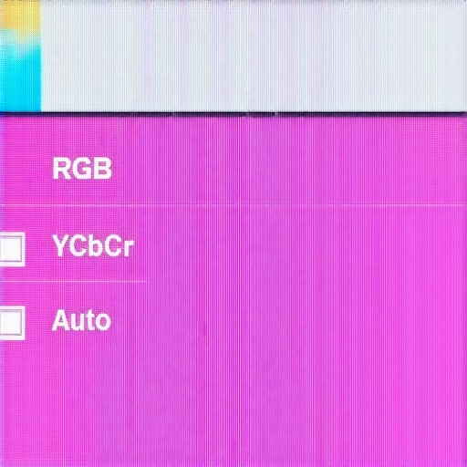 A projector screen showing the setup menu for color space correction to fix a pink tint.