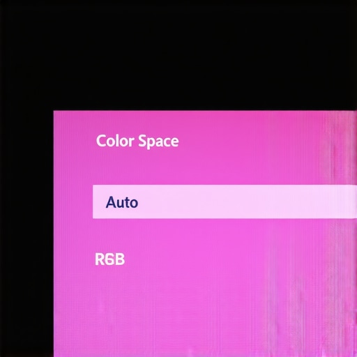 Close up of a projector menu showing the manual selection of RGB color space to fix a pink screen tint.