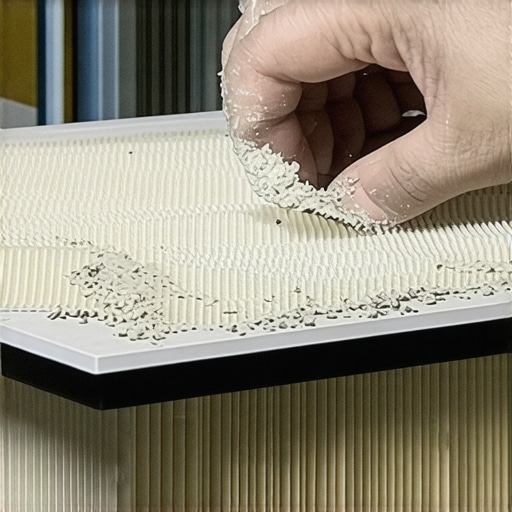 Close up of a dusty projector filter being cleaned to extend lamp life.