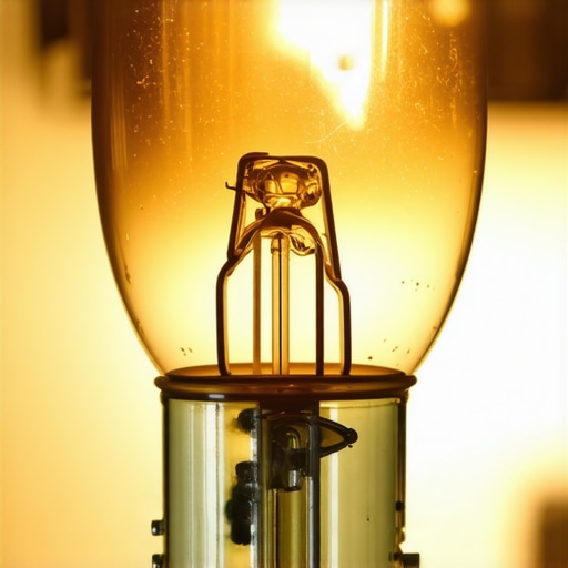 Close-up of a damaged projector arc tube showing central browning
