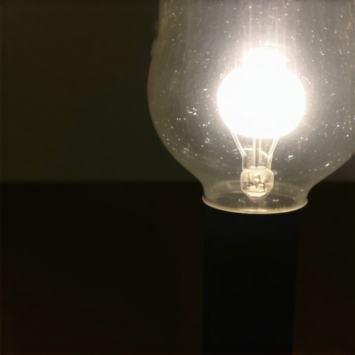 Close-up of a technician using a flashlight to inspect white dust inside a projector lamp bulb.