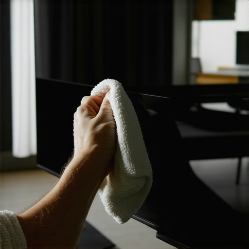 Cleaning an OLED TV screen with a high-quality microfiber cloth