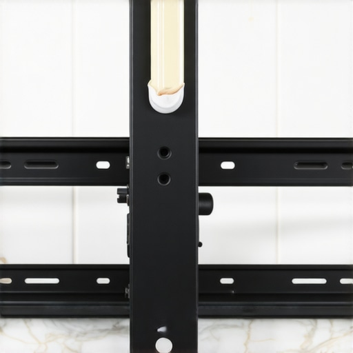 Stainless steel TV mount on marble tile with silicone sealant