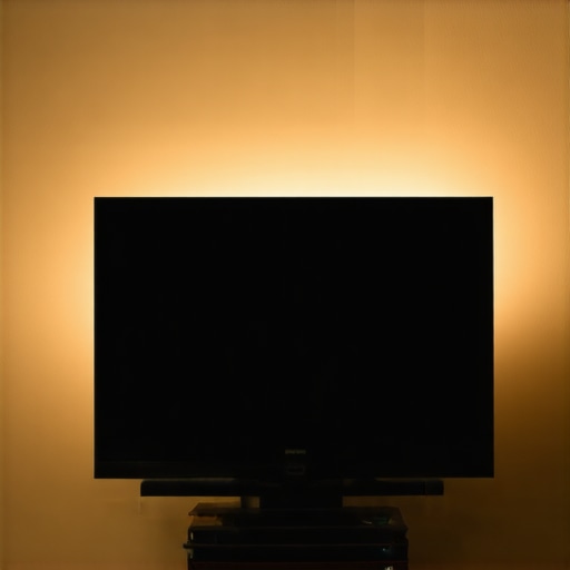 A wall-mounted TV with LED bias lighting behind it to reduce the halo effect.