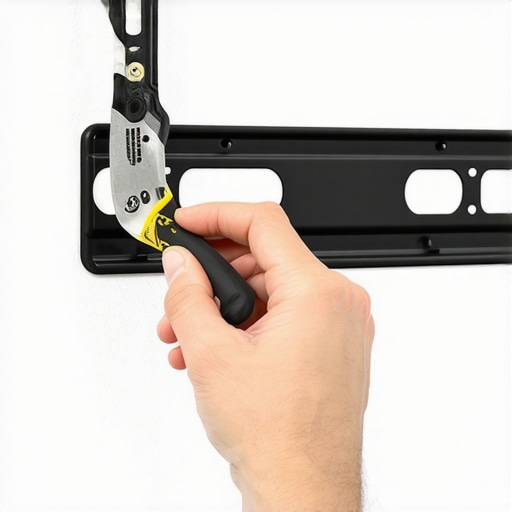 Scoring the paint around a TV wall mount Close up of a utility knife scoring the edge of a TV wall mount bracket on a white wall
