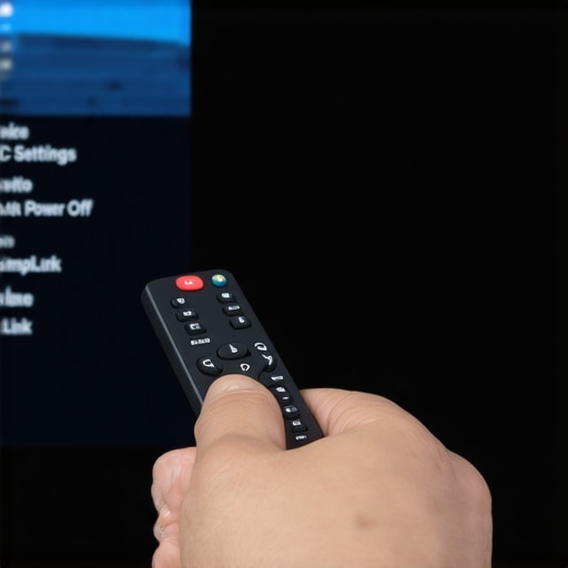 Smart TV HDMI-CEC Settings Menu Close-up of a TV screen showing HDMI-CEC control settings and device discovery options.