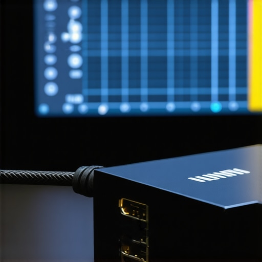 A technician using an HDMI signal tester to verify 48Gbps bandwidth for a 4K home theater setup.