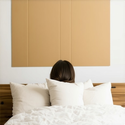 Testing the 75-inch TV height with a cardboard template A person lying in bed measuring the viewing angle for a 75-inch TV mount using a cardboard cutout.