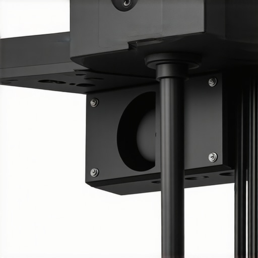 Professional projector mount showing cooling vents and heavy duty hardware for heat management.