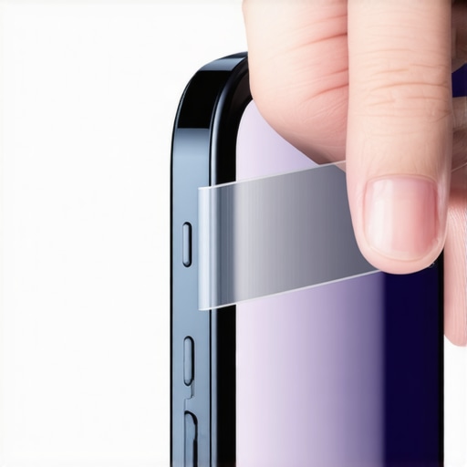 The Screen Protector Hinge Method Close up of person using tape to align a screen protector on a phone.