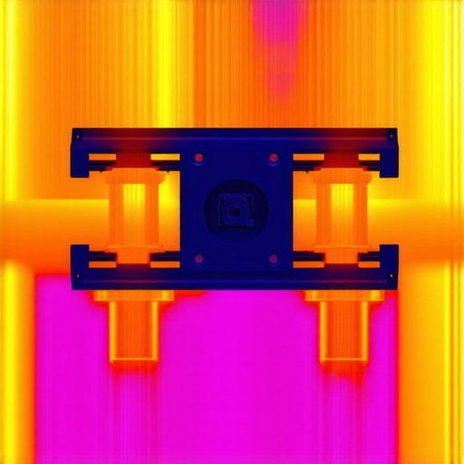A thermal camera view of a metal TV mount showing expansion zones caused by heat.
