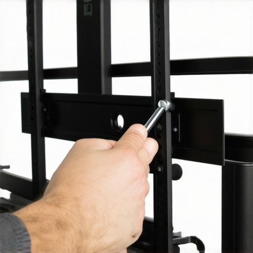 Tightening the tension bolts on a swivel TV mount A person adjusting the mechanical tension on an articulating TV wall mount with an Allen wrench