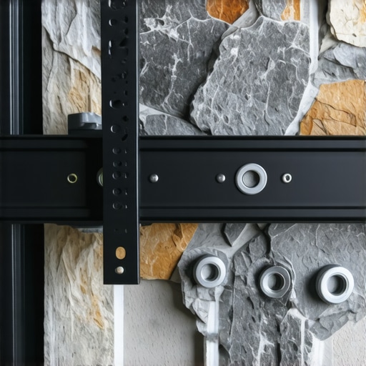 Using Spacers on Stone Walls Close-up of stainless steel washers providing a flat mounting surface on an uneven stone wall.