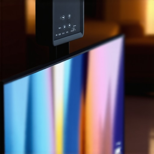 A technician using a digital inclinometer to check the level of a wall-mounted OLED television.