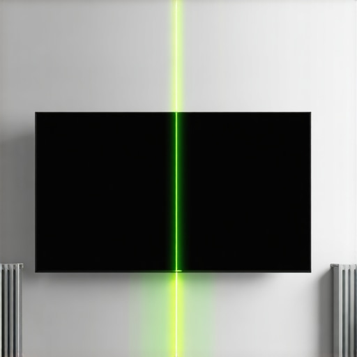Using a Laser Level for Home Theater Setup A laser level being used to check the alignment of a large wall-mounted OLED TV.