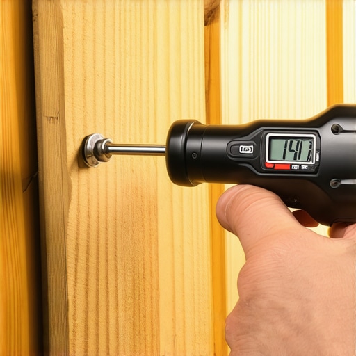 Using a digital torque wrench for TV mount safety A hand tightening a wall mount bolt with a digital torque wrench for precision.