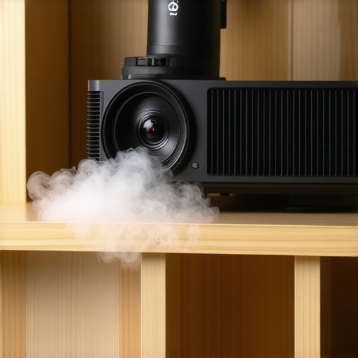 An electric duster cleaning a projector vent to prevent overheating.