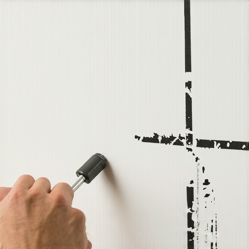 Close-up of locating studs in an old wall using a magnet for TV mounting.
