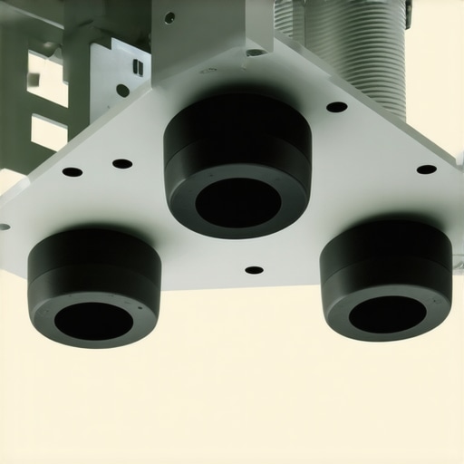 Close-up of rubber dampeners installed on a projector ceiling mount to stop bass vibration.