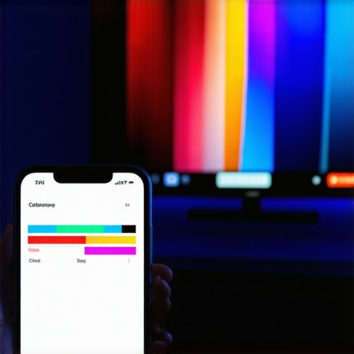 person calibrating oled tv with smartphone app